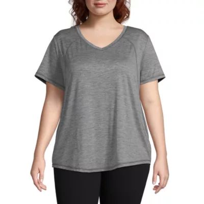 Xersion Everair Womens V Neck Short Sleeve T-Shirt Plus