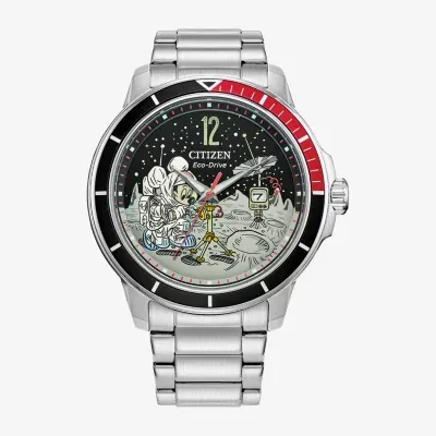 Citizen Mickey Mouse Mickey and Friends Mens Silver Tone Stainless Steel Bracelet Watch Aw1709-54w