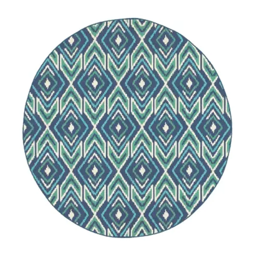 Covington Home Marquesas Diamond Ikat 7'10"X7'10" Indoor Outdoor Round Area Rug