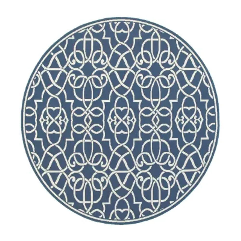 Covington Home Marquesas Intricate Trellis 7'10"X7'10" Indoor Outdoor Round Area Rug