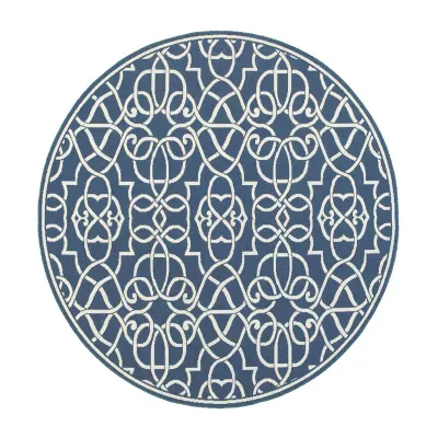 Covington Home Marquesas Intricate Trellis 7'10"X7'10" Indoor Outdoor Round Area Rug