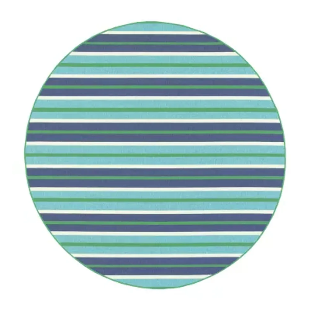 Covington Home Marquesas Multi Stripe 7'10"X7'10" Indoor Outdoor Round Area Rug