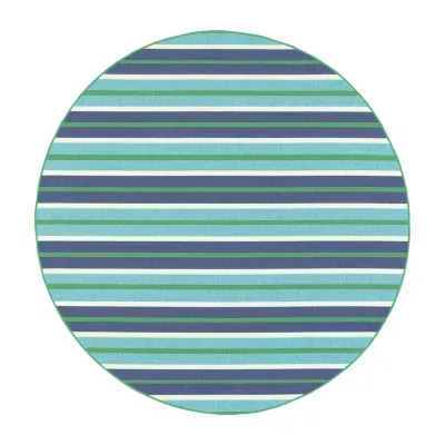 Covington Home Marquesas Multi Stripe 7'10"X7'10" Indoor Outdoor Round Area Rug