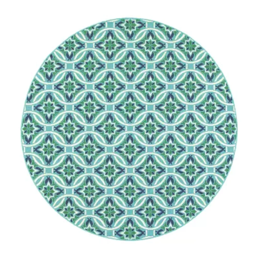 Covington Home Marquesas Floral Trellis 7'10"X7'10" Indoor Outdoor Round Area Rug