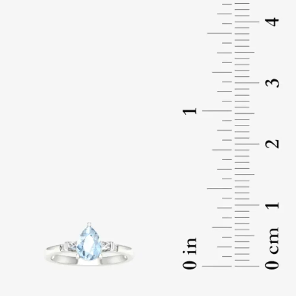 Womens Genuine Blue Aquamarine 10K Gold Pear Cocktail Ring