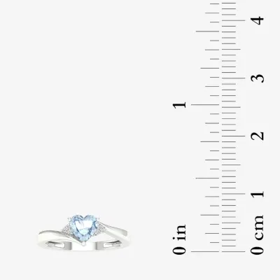 Womens Genuine Blue Aquamarine 10K Gold Heart Cocktail Ring