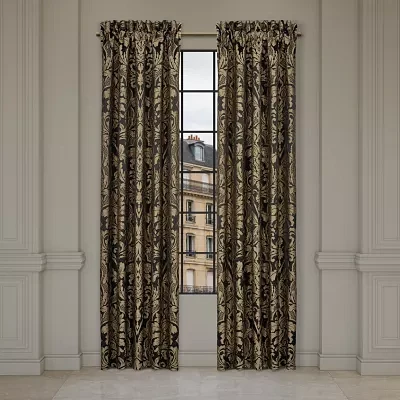 Queen Street Branson Black & Gold Energy Saving Light-Filtering Rod Pocket Set of 2 Curtain Panel