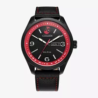 Citizen Deadpool Mens Black Leather Strap Watch Aw0145-02w