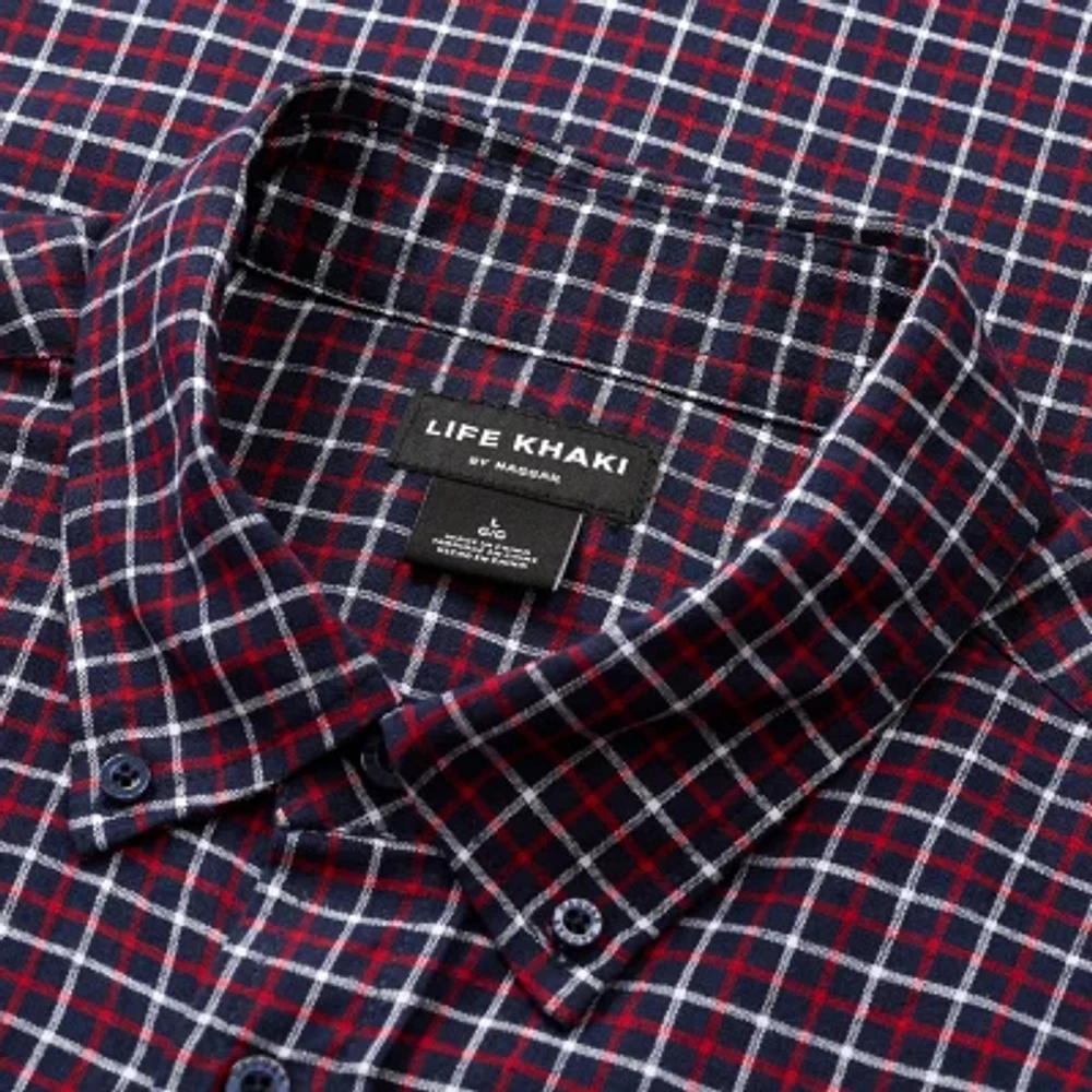 Haggar Mens Regular Fit Short Sleeve Plaid Button-Down Shirt