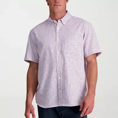 Haggar Mens Regular Fit Short Sleeve Plaid Button-Down Shirt