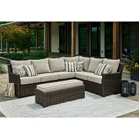 Signature Design by Ashley® Brook Ranch 3-pc. Outdoor Sofa Sectional and Bench with Cushions
