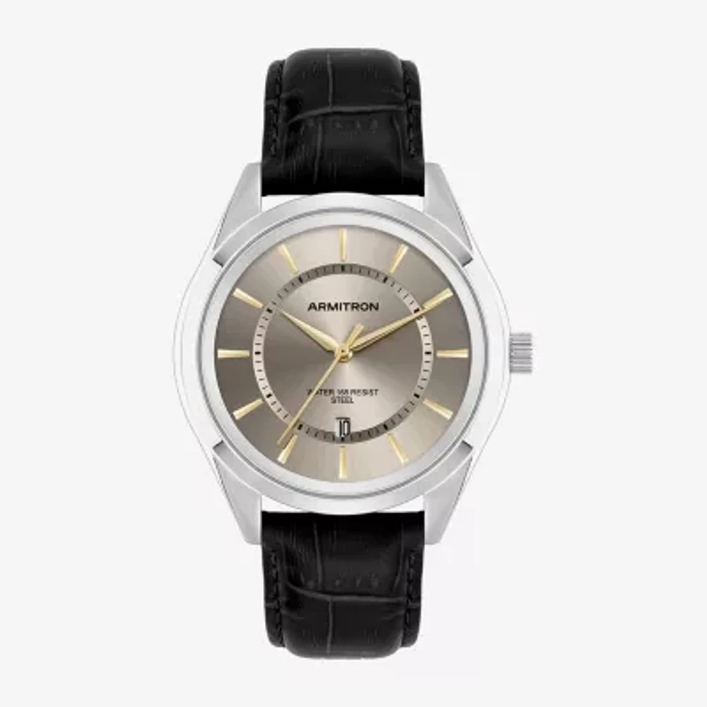 Armitron Mens Black Leather Strap Watch 20-5635gysvbk