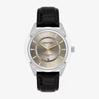 Armitron Mens Black Leather Strap Watch 20-5635gysvbk