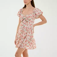 Trixxi Womens Short Sleeve Floral Fit + Flare Dress Juniors