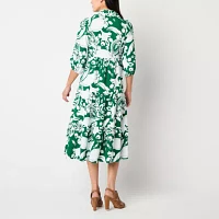 52seven Womens 3/4 Sleeve Scroll Midi Fit + Flare Dress