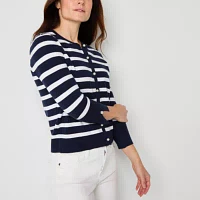 Liz Claiborne Tall Womens Crew Neck Long Sleeve Button Cardigan