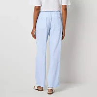 Liz Claiborne Linen Womens Mid Rise Wide Leg Drawstring Pants - Tall