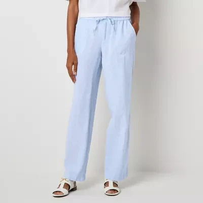 Liz Claiborne Linen Womens Mid Rise Wide Leg Drawstring Pants - Tall