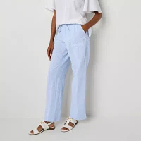Liz Claiborne Linen Womens Mid Rise Wide Leg Drawstring Pants - Tall