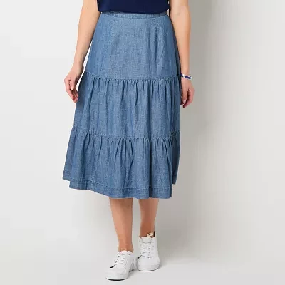 St. John's Bay Womens Midi A-Line Skirt-Tall