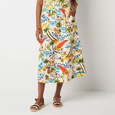 St. John's Bay Womens High Rise Midi A-Line Skirt-Tall