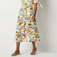 St. John's Bay Womens High Rise Midi A-Line Skirt-Tall