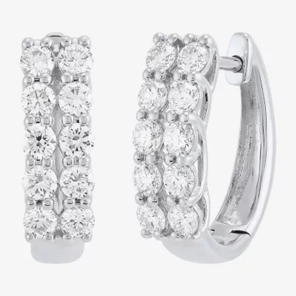 (H-I/Si2) 1 CT. T.W. Lab Grown White Diamond 10K White Gold 15.1mm Hoop Earrings