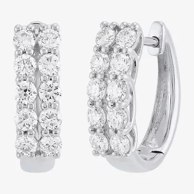 (H-I/Si2) 1 CT. T.W. Lab Grown White Diamond 10K White Gold 15.1mm Hoop Earrings