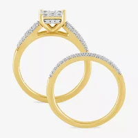 (H / I1-I2) Womens 5/8 CT. T.W. Lab Grown White Diamond 14K Gold Over Silver Sterling Halo Bridal Set
