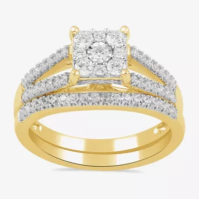 (H / I1-I2) Womens 5/8 CT. T.W. Lab Grown White Diamond 14K Gold Over Silver Sterling Halo Bridal Set