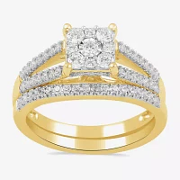 (H / I1-I2) Womens 5/8 CT. T.W. Lab Grown White Diamond 14K Gold Over Silver Sterling Halo Bridal Set