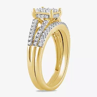 (H / I1-I2) Womens 5/8 CT. T.W. Lab Grown White Diamond 14K Gold Over Silver Sterling Halo Bridal Set