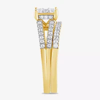 (H / I1-I2) Womens 5/8 CT. T.W. Lab Grown White Diamond 14K Gold Over Silver Sterling Halo Bridal Set