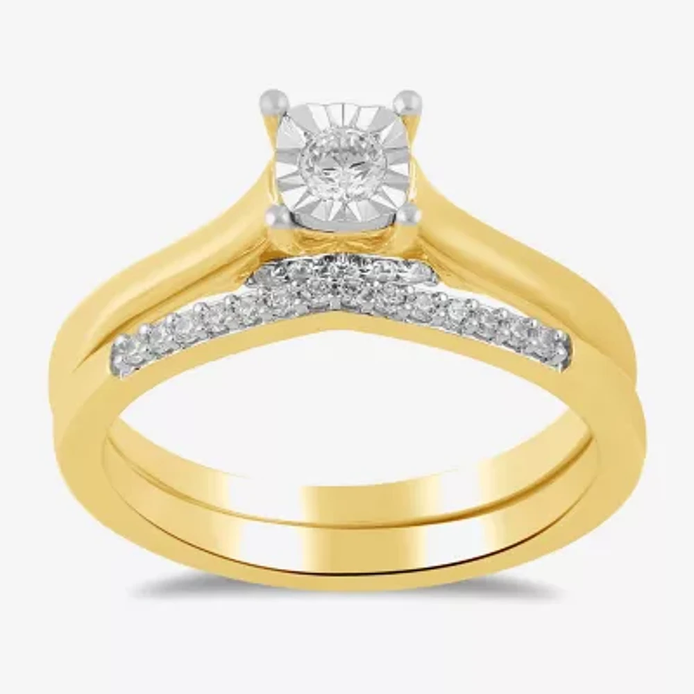 (H / I1-I2) Womens 5/8 CT. T.W. Lab Grown White Diamond 14K Gold Over Silver Sterling Halo Bridal Set