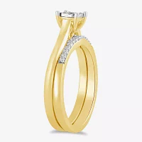(H / I1-I2) Womens 5/8 CT. T.W. Lab Grown White Diamond 14K Gold Over Silver Sterling Halo Bridal Set