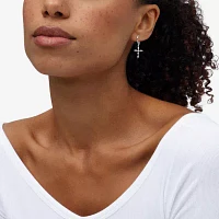 Diamonart White Cubic Zirconia Sterling Silver Cross Drop Earrings
