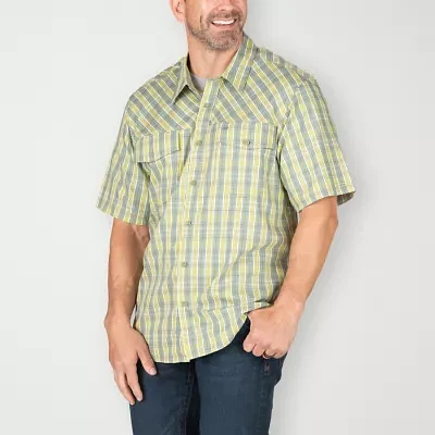 Berne Flex 180 Upf Mens Classic Fit Short Sleeve Plaid Button-Down Shirt