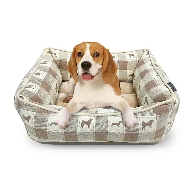 Precious Tails 20" Taupe Plaid Cuddler Pet Beds