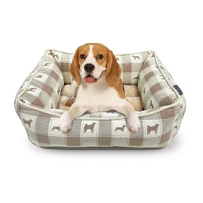 Precious Tails 24" Taupe Plaid Cuddler Pet Beds