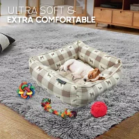 Precious Tails 24" Taupe Plaid Cuddler Pet Beds