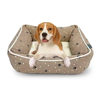 Precious Tails 20" Taupe Paws Dots Pet Bed