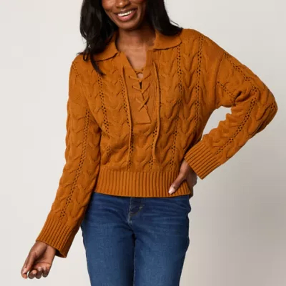 a.n.a Womens Long Sleeve Tie Neck Pullover Sweater
