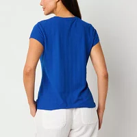 Liz Claiborne Womens Crew Neck Short Sleeve Blouse
