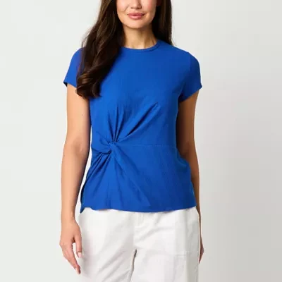 Liz Claiborne Womens Crew Neck Short Sleeve Blouse