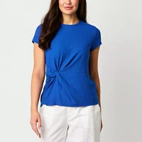 Liz Claiborne Womens Crew Neck Short Sleeve Blouse