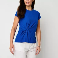 Liz Claiborne Womens Crew Neck Short Sleeve Blouse