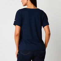 Liz Claiborne Womens Crew Neck Short Sleeve Blouse