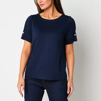 Liz Claiborne Womens Crew Neck Short Sleeve Blouse