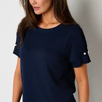 Liz Claiborne Womens Crew Neck Short Sleeve Blouse