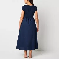 Liz Claiborne Womens Short Sleeve Midi A-Line Dress